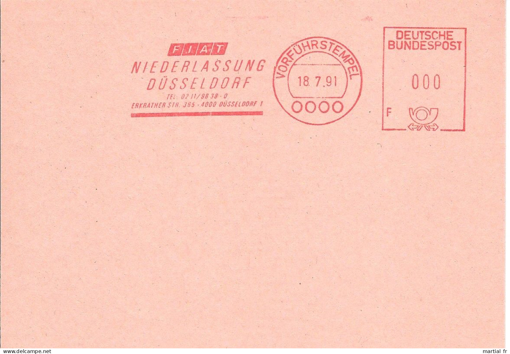 EMA SPECIMEN ALLEMAGNE DEUTSCHLAND GERMANY FIAT VORFUHRSTEMPEL AUTO AUTOMOBILE VOITURE CAR NIEDERLASSUNG DUSSELDORF - Auto's