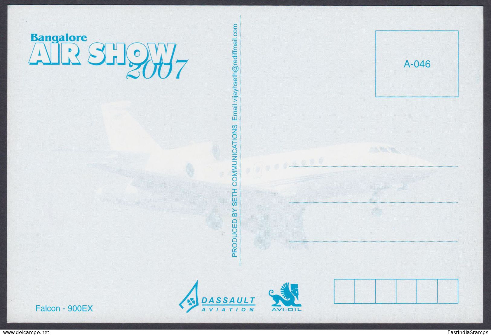 Inde India 2007 Mint Postcard Bangalore Air Show Falcon 900EX, Aircraft, Aeroplane, Airplane, Jet - Inde