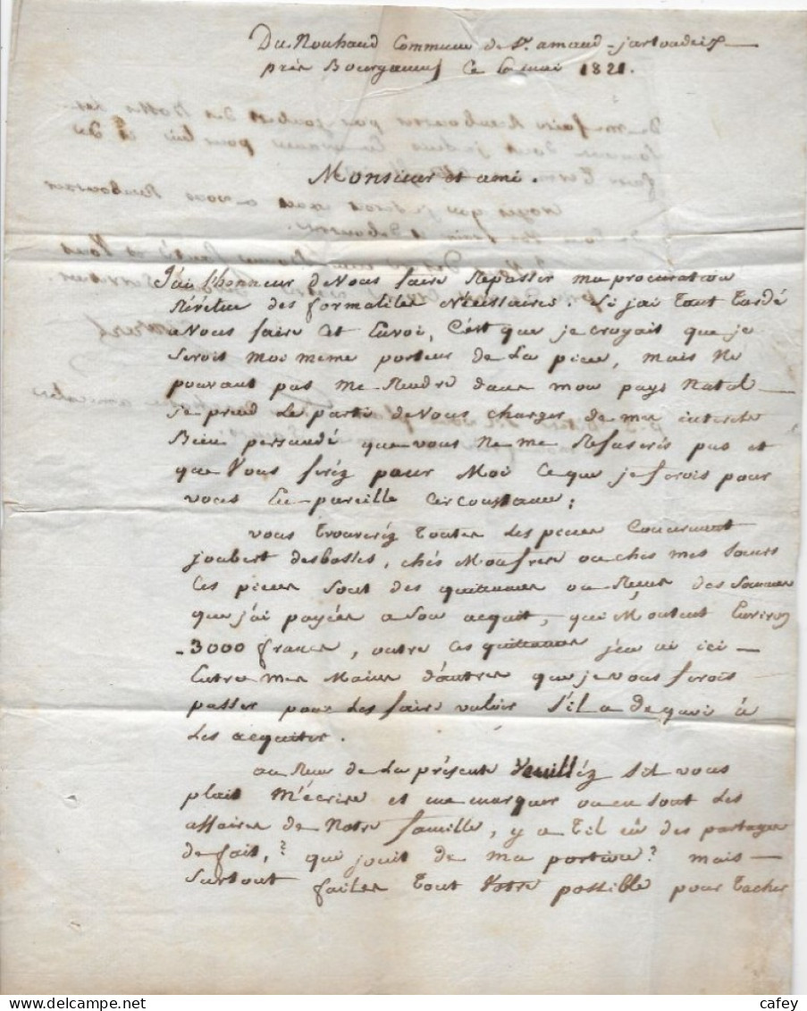 CREUSE  Lettre Avec Texte Marque Postale P22P / BOURGANEUF 1821 - 1801-1848: Voorlopers XIX