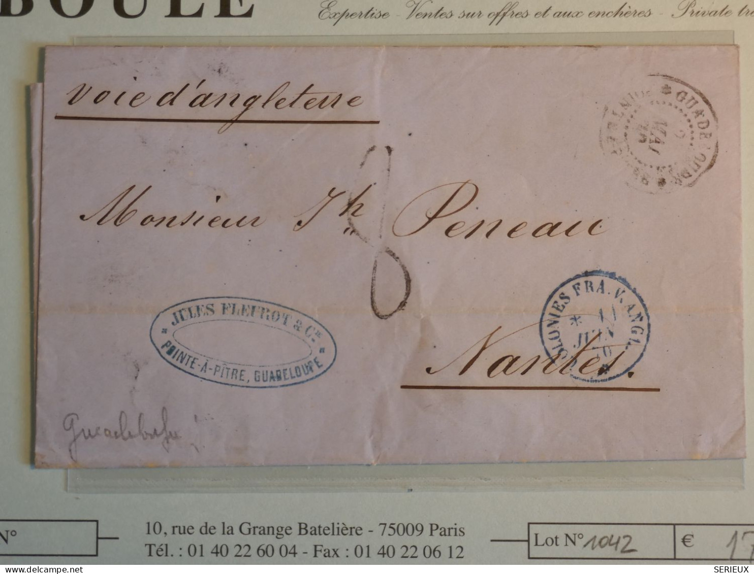 DN0 GUADELOUPE   LETTRE RR 1870 VOIE ANGLAISE  POINTE A PITRE A MARSEILLE  FRANCE + + AFF. INTERESSANT+++ - 1849-1876: Période Classique