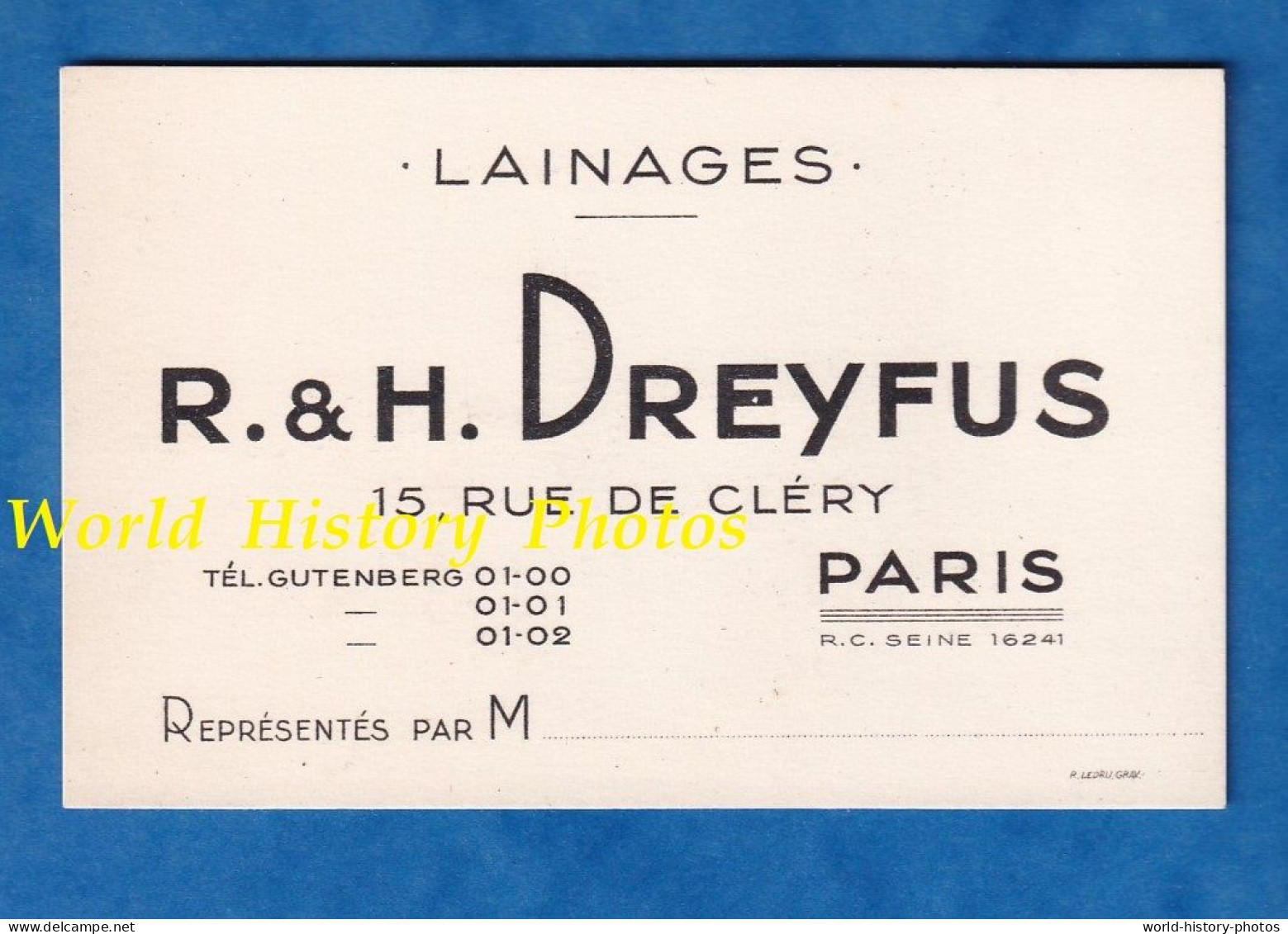 Carte De Visite Ancienne - PARIS - Maison R. & H. DREYFUS Laine / Lainages - 15 Rue De Cléry - Tel Gutenberg - Judaïca - Visiting Cards