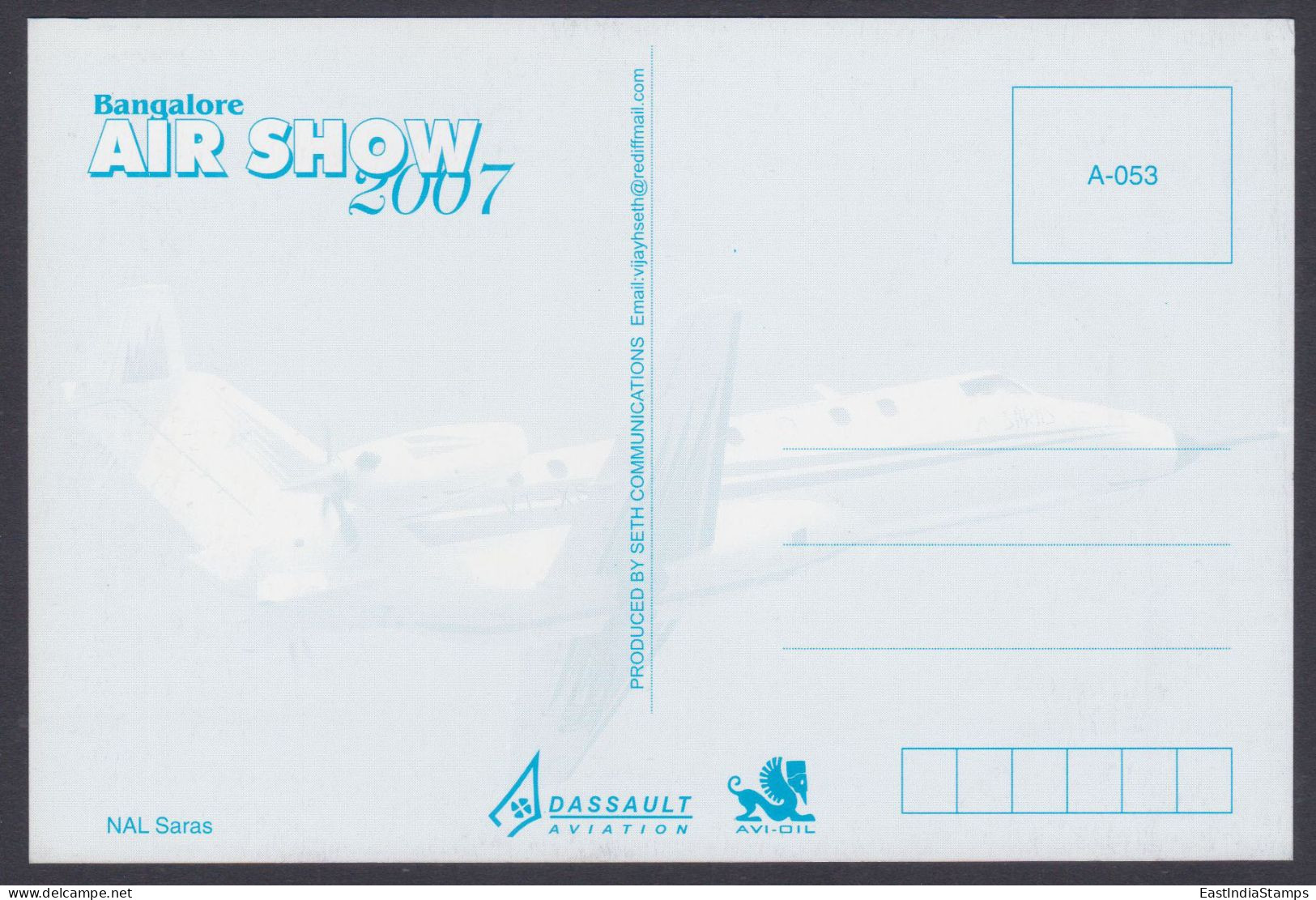 Inde India 2007 Mint Postcard Bangalore Air Show NAL Saras, Aircraft, Aeroplane, Airplane - India