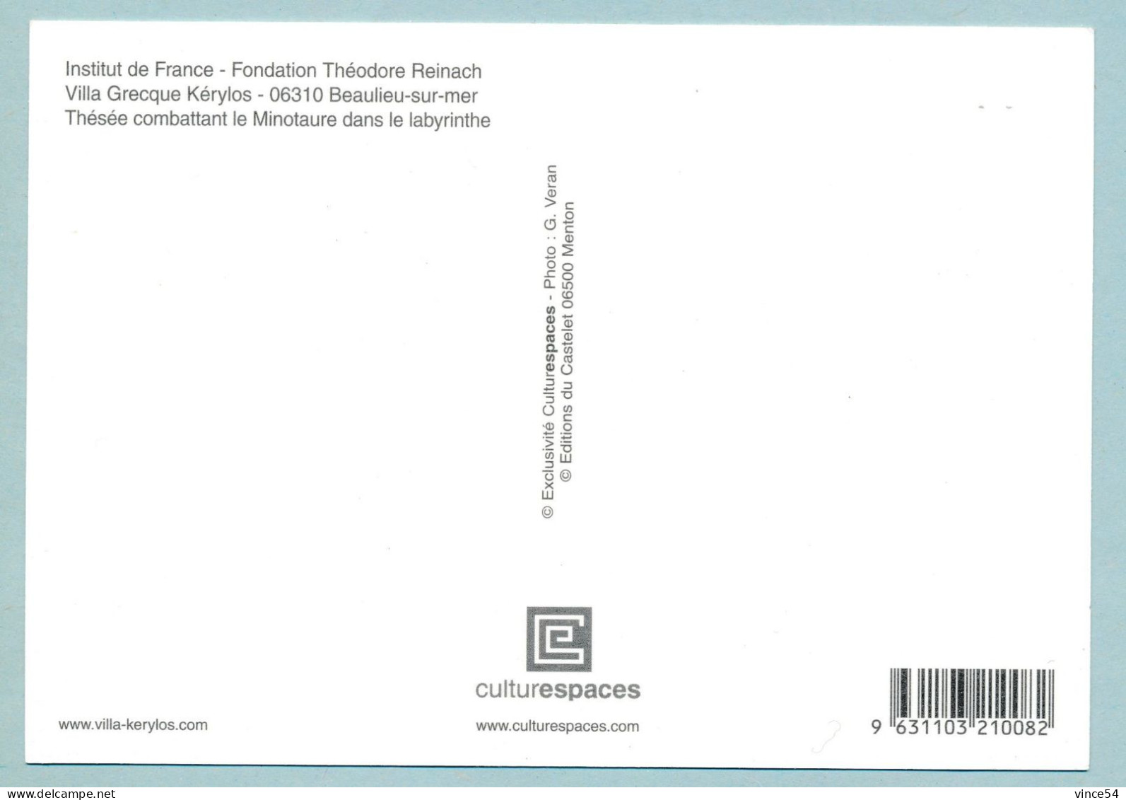 Inst. France Théodore Reinach Villa Grecque Kérylos Beaulieu-sur-Mer Thésée Combattant Le Minotaure Dans Le Labyrinthe - Beaulieu-sur-Mer