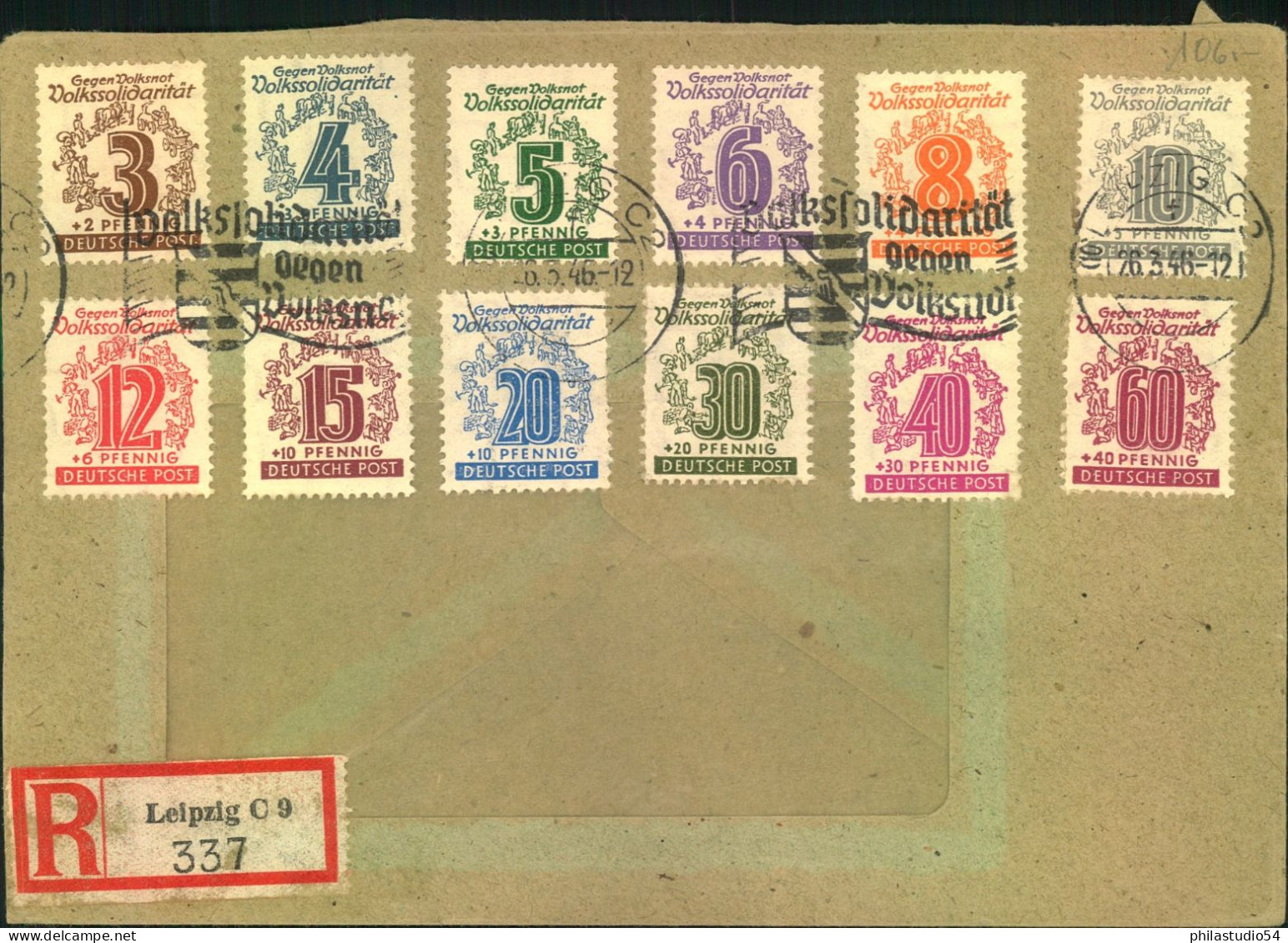 1946,Volkssolidarität Komplett Auf Fenster-R-Brief Ab "Leipzig C 9" - Postwaardestukken