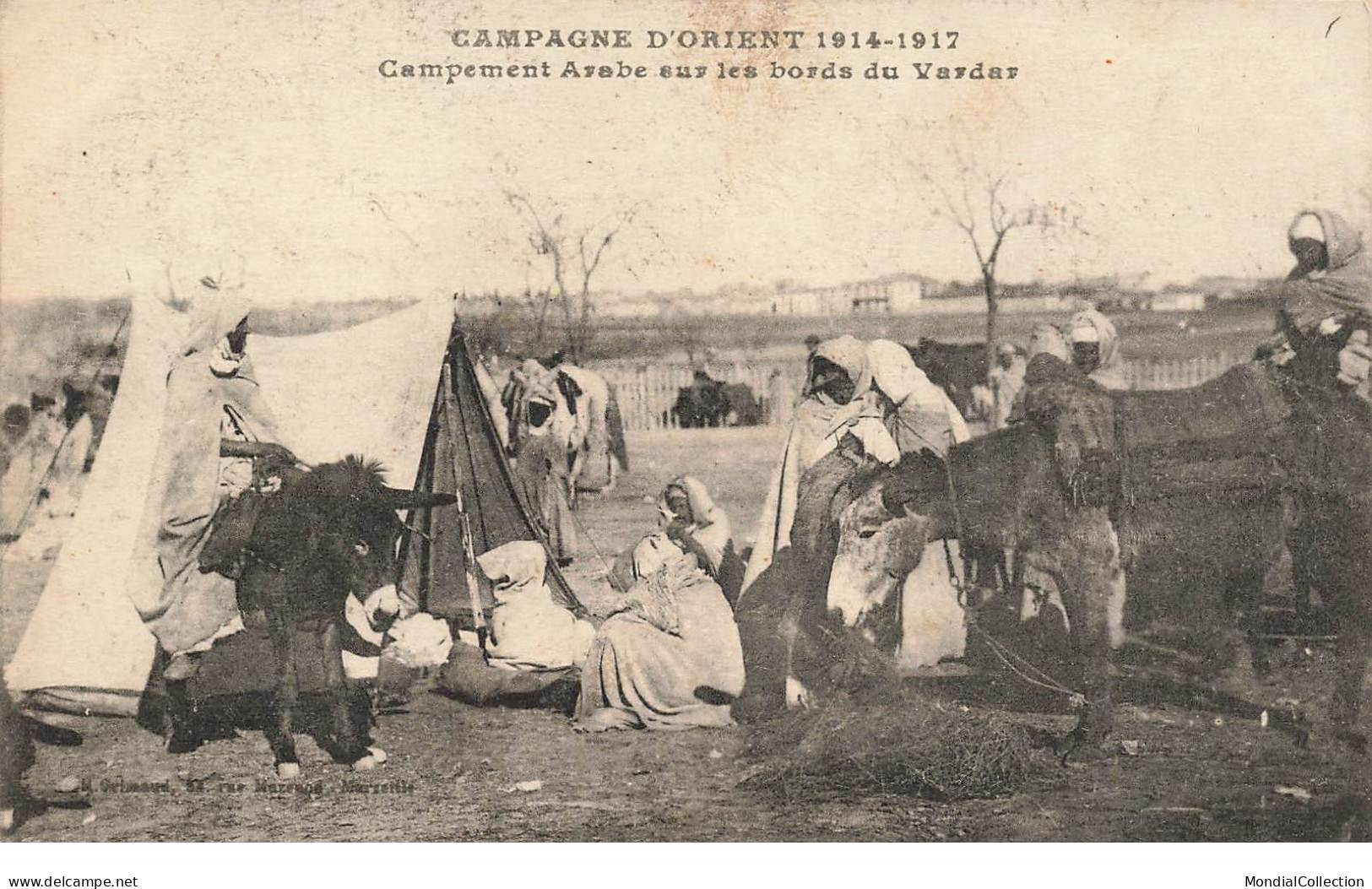 AHEP12-0024- GRECE SALONIQUE CAMPAGNE D ORIENT 1914-1917 CAMPEMENT ARABE SUR LES BORDS DU VARDAR - Grèce