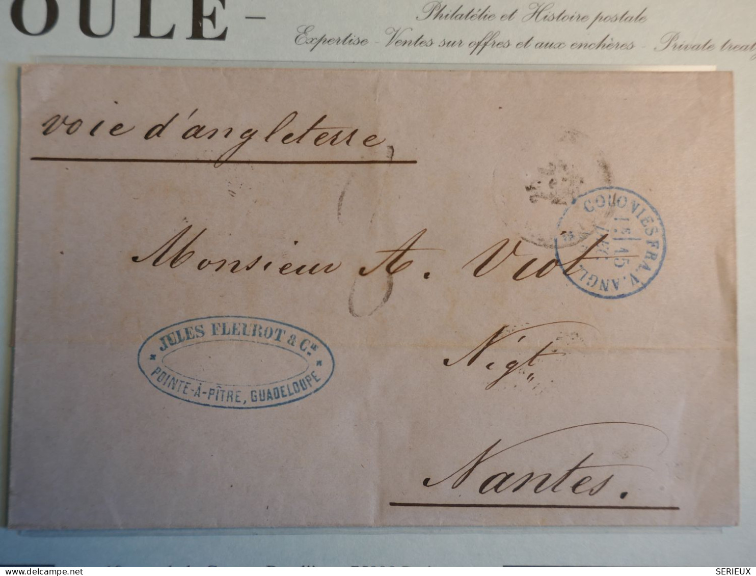 DN0 GUADELOUPE   LETTRE RR 1870 VOIE ANGLAISE  POINTE A PITRE A MARSEILLE  FRANCE + + AFF. INTERESSANT+++ - 1849-1876: Période Classique