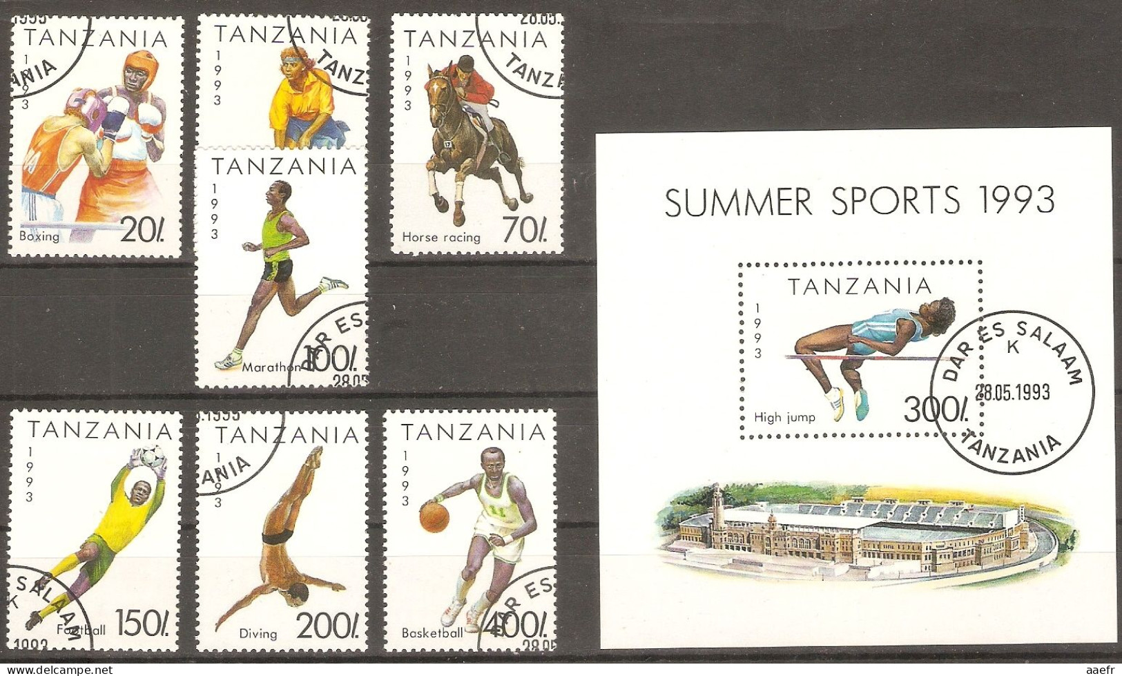 Tanzanie 1993 - Sports D'été - Série Complète° - Sc 1018/1024 + Bloc 1025 - Foot - Boxe - Equitation - Hockey Sur Gazon - Tanzania (1964-...)