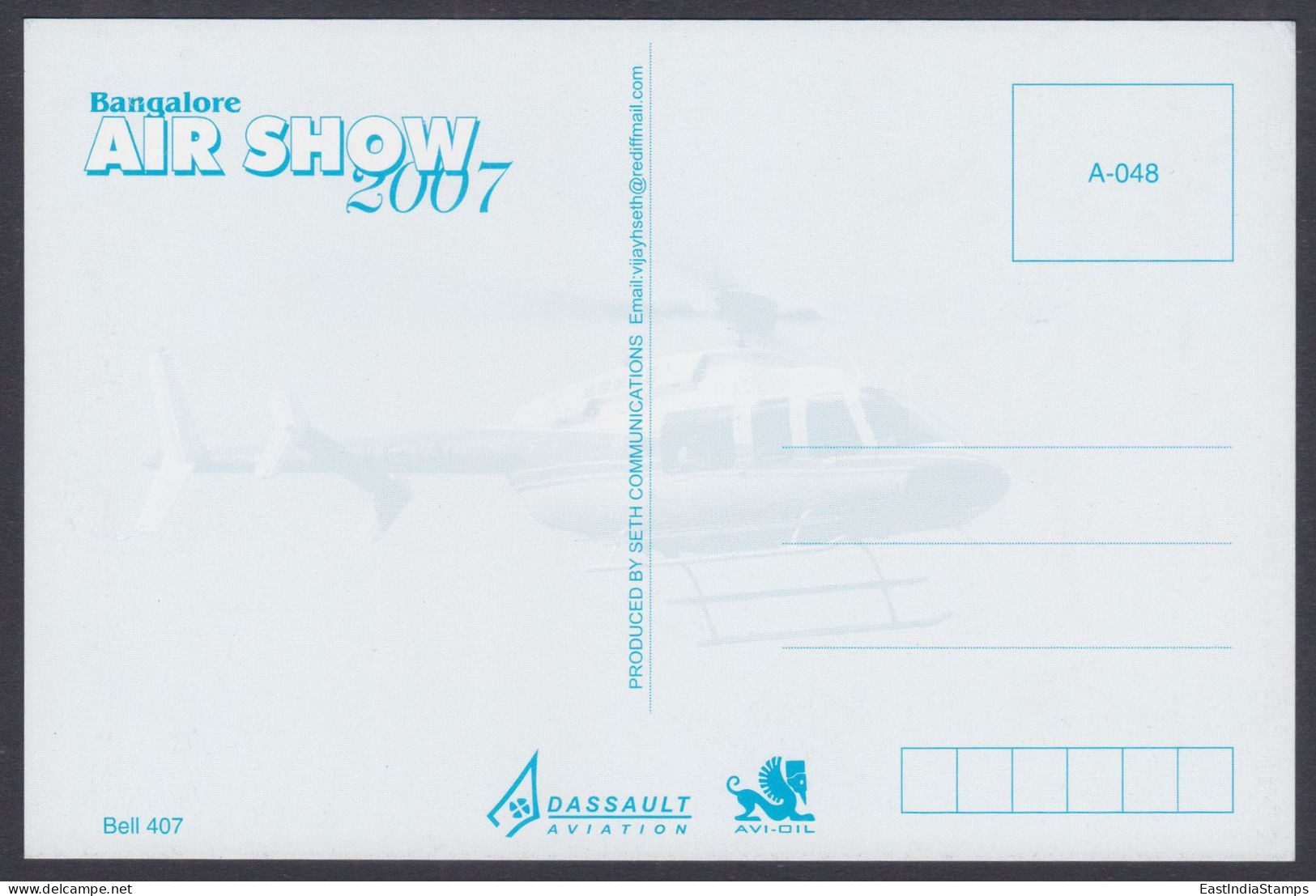 Inde India 2007 Mint Postcard Bangalore Air Show Bell 407, Helicopter, Aircraft - Indien