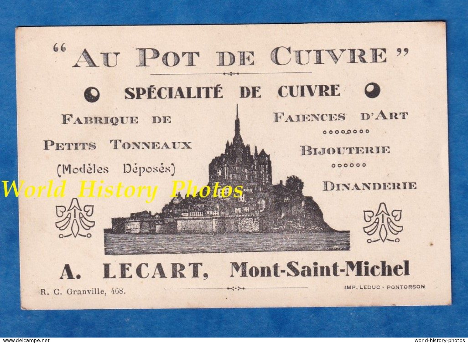 Carte De Visite Ancienne - MONT SAINT MICHEL - Maison " AU POT DE CUIVRE " - Fabrique De Tonneau Faience Bijou - Lecart - Visiting Cards