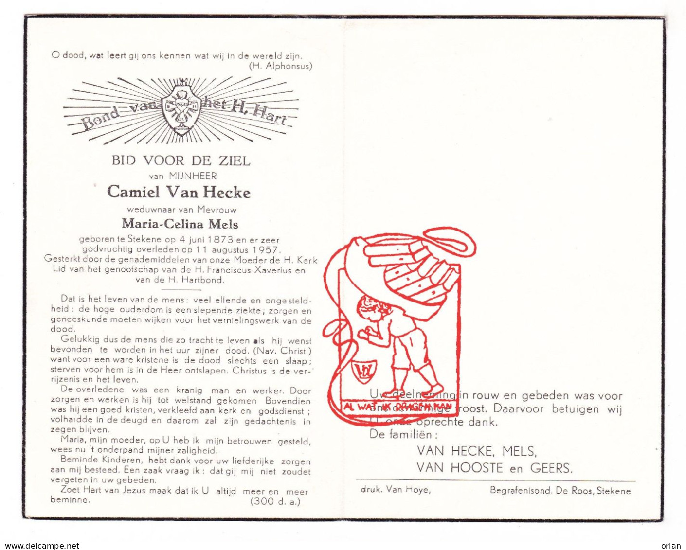 DP Cyriel Van Hecke ° Stekene 1900 † 1958 X Celina Ferket // Claeys Persoon - Devotion Images