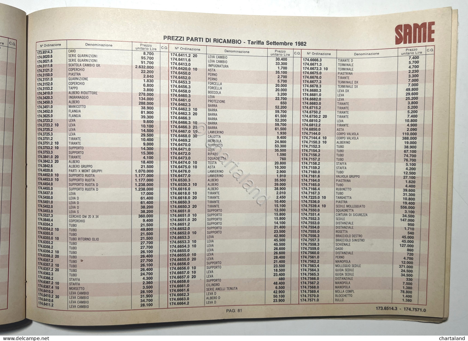Catalogo Parti Di Ricambi Originali SAME Trattori - Listino Prezzi - Ed. 1982 - Other & Unclassified