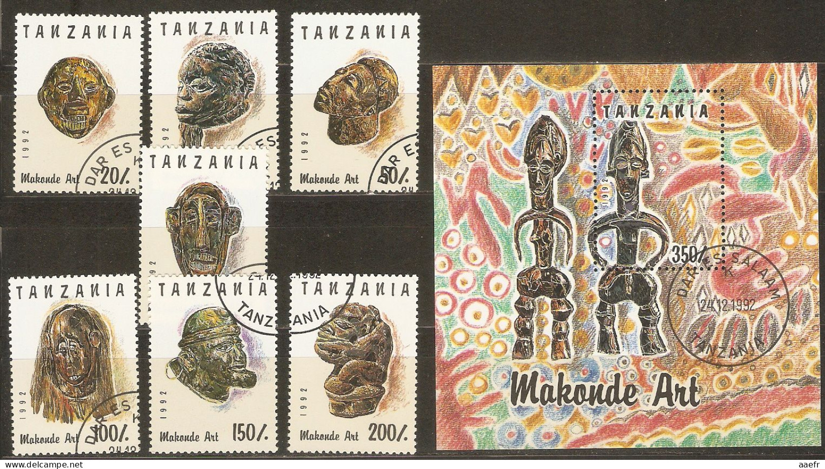 Tanzanie 1993 - Makonde Art - Série Complète° - Sc 985A/G + Bloc 985H - Tansania (1964-...)