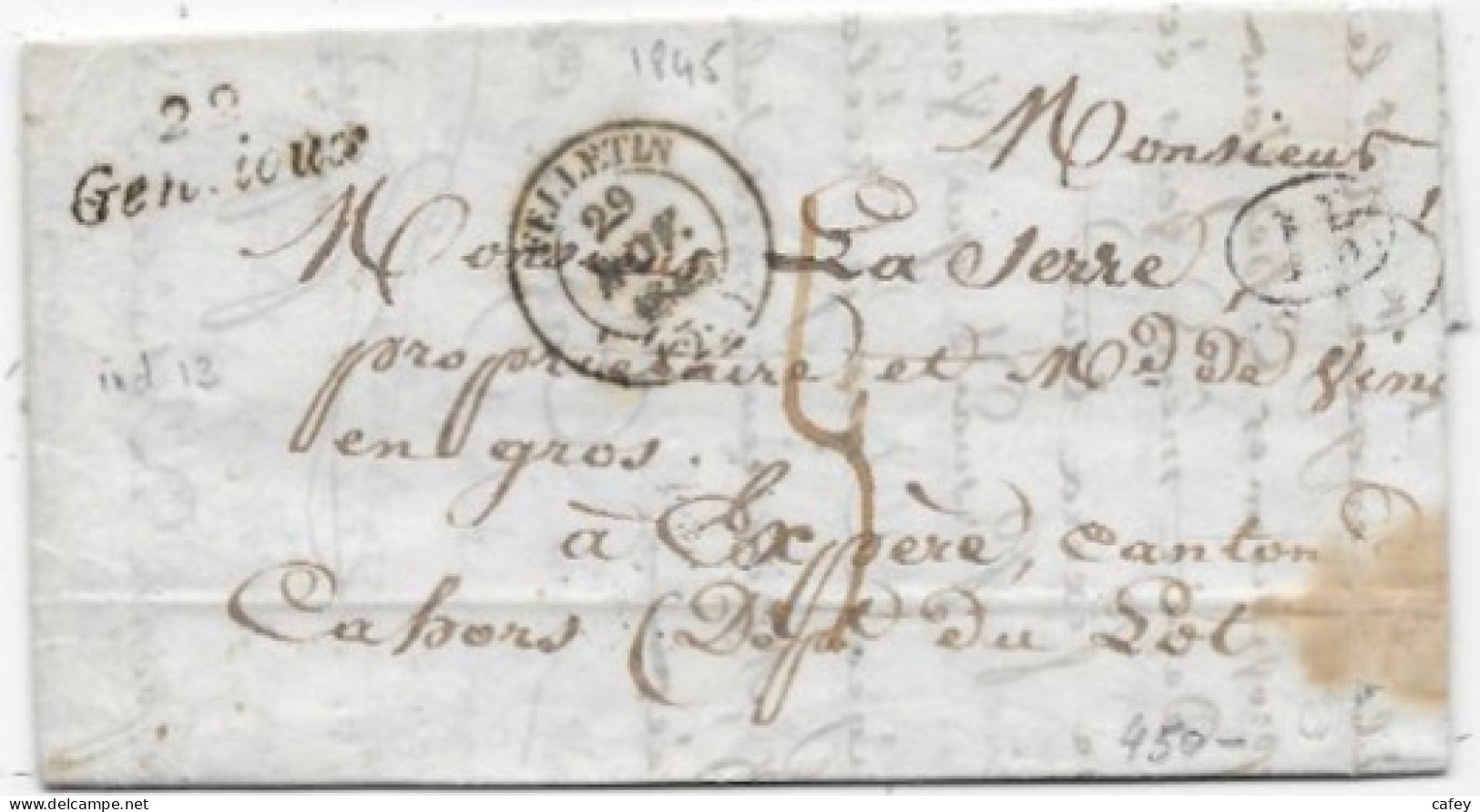 CREUSE  Lettre Avec Texte Marque Postale Cursive 22 / GENTIOUX Càd Direction FELLETIN 1845 - 1801-1848: Voorlopers XIX