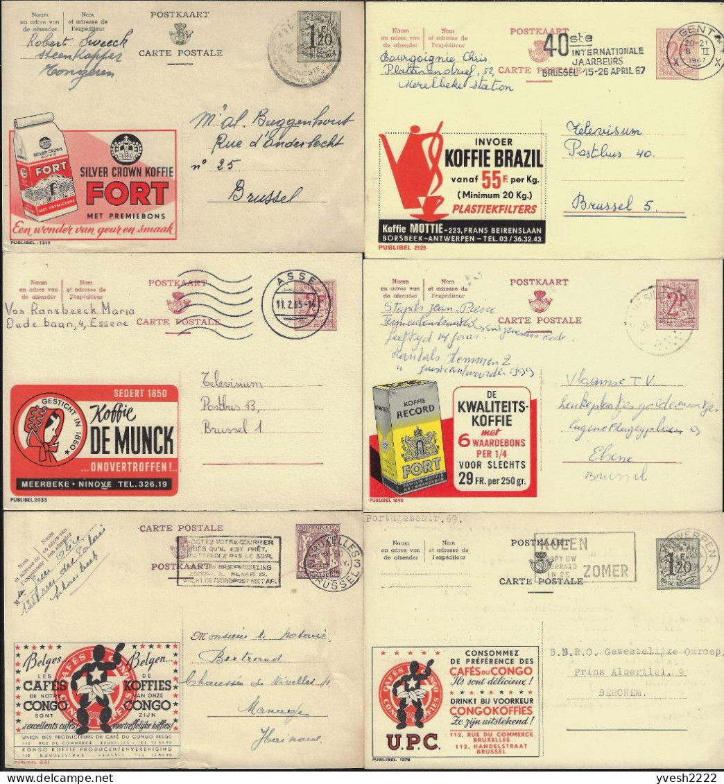 Belgique 1950 à 1967, 6 Entiers Postaux Publibel Sur Le Café. Paquet Fort, Importation Du Brésil, Cafés Du Congo - Autres & Non Classés