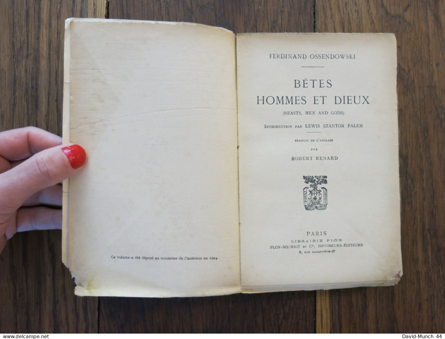 Bêtes, Hommes Et Dieux De Ferdinand Ossendowski. Paris, Librairie Plon. 1924 - 1901-1940