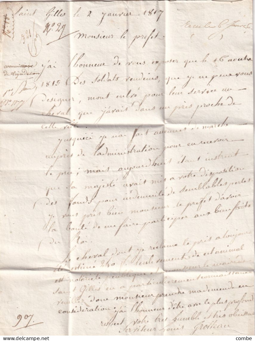 LETTRE. 2 JANV 1817. P.79.P. / St GILLES/SUR VIC. VENDEE. POUR BOURBON - 1801-1848: Vorläufer XIX