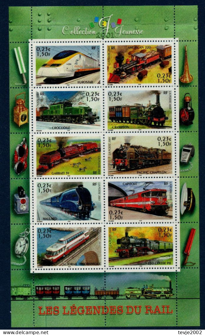 Frankreich France 2001 - Mi.Nr. 3545 - 3554 Kleinbogen - Postfrisch MNH - Eisenbahnen Railways - Eisenbahnen