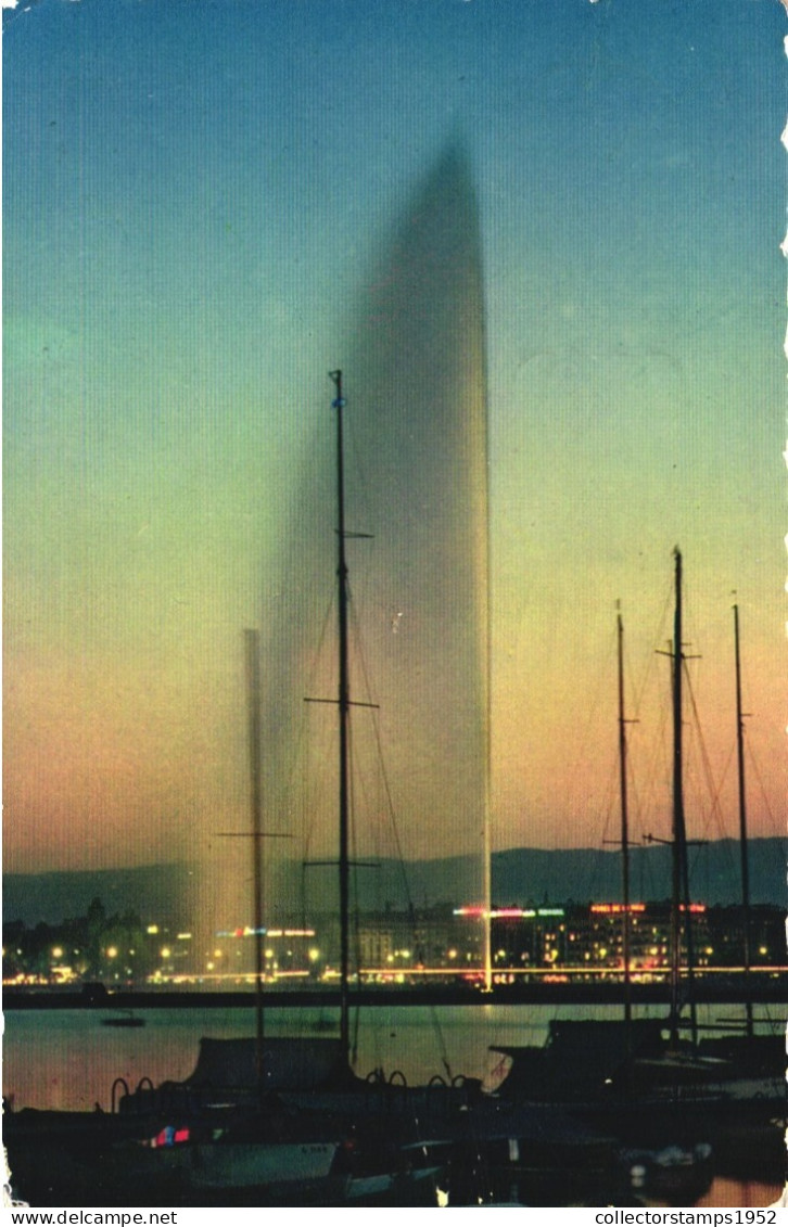 GENEVE, GENEVA, ARCHITECTURE, FOUNTAIN, JET D’EAU, BOAT, SWITZERLAND, POSTCARD - Genève