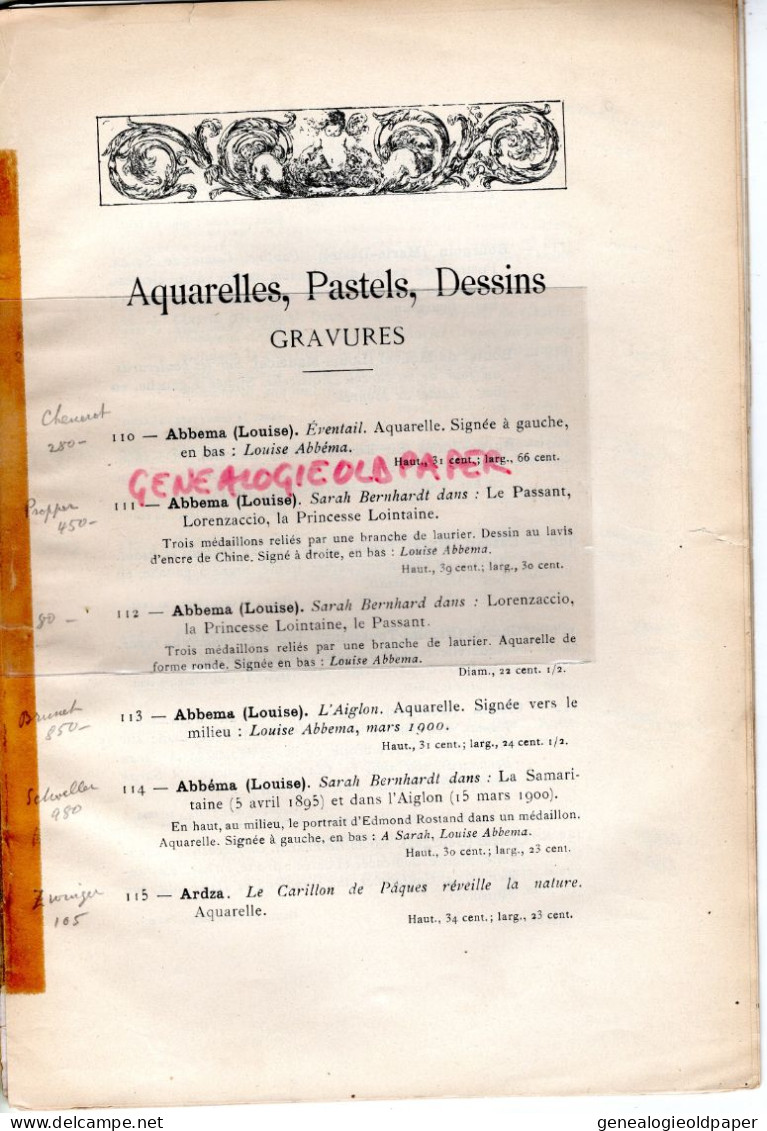 75- PARIS- RARE CATALOGUE TABLEAUX AQUARELLES BIJOUX THEATRE SARAH BERNHARDT-GALERIE GEORGES PETIT 8 RUE DE SEZE -1923 - Historical Documents