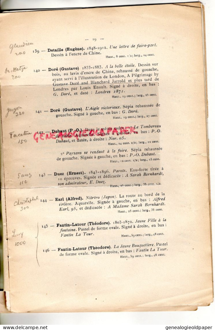 75- PARIS- RARE CATALOGUE TABLEAUX AQUARELLES BIJOUX THEATRE SARAH BERNHARDT-GALERIE GEORGES PETIT 8 RUE DE SEZE -1923 - Documents Historiques