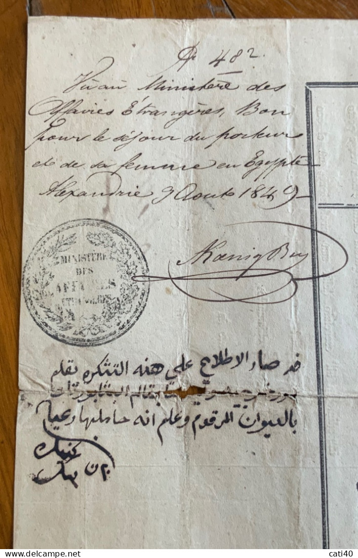 ROSSETTI ANNIBALE, CONSOLE GENERALE DI TOSCANA IN ALESSANDRIA D'EGITTO - 7/8/1849  FIRMA AUTOGRAFA CONTROFIRMATA  -- - Documents Historiques