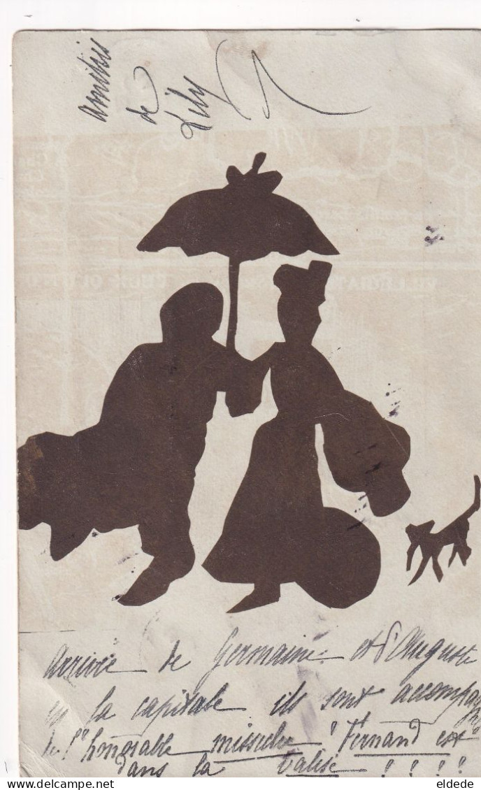 Carte Faite Main Ombromanie Ombres Chinoises 1903 Dos Non Divisé Shadow Puppets Hand Made - Before 1900