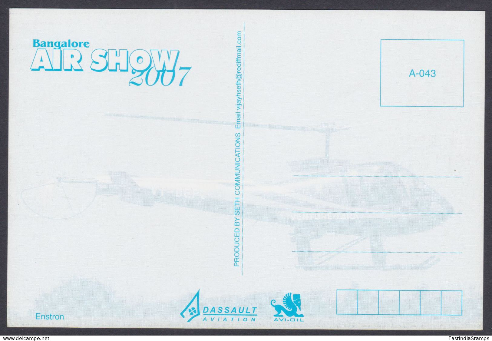 Inde India 2007 Mint Postcard Bangalore Air Show Enstron, Helicopter, Aircraft - Inde