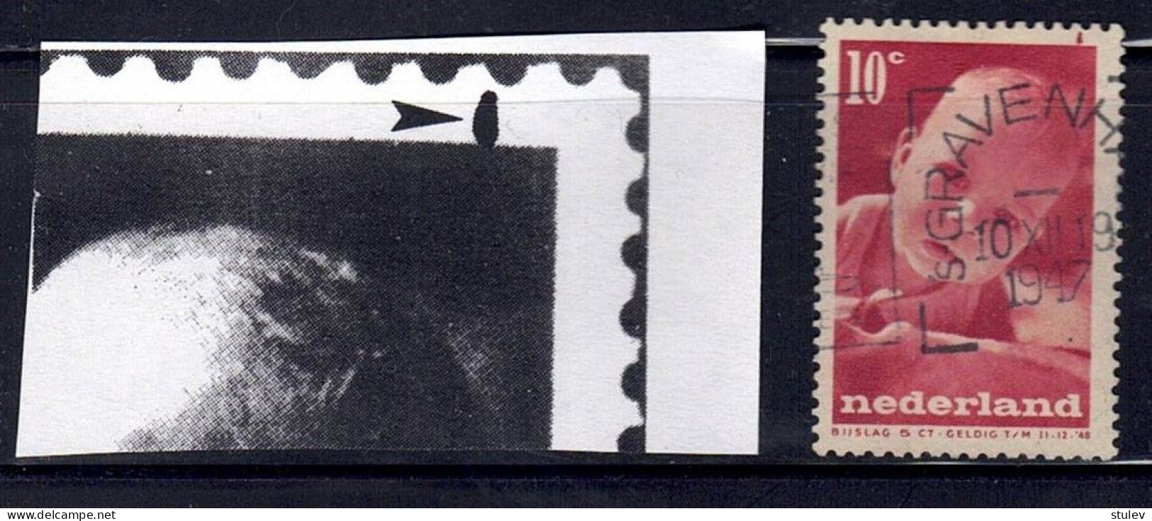 Netherlands 1947 10 Cent Kinderzegel Printing Error NVPH 498W Used - Abarten Und Kuriositäten