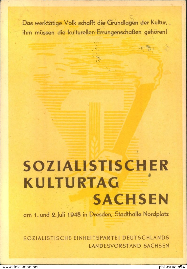 1948, Sonderkarte "Sozialiszischer Kulturtag" Mit 12 Pf. Handstempel "14 Dresden" - Brieven En Documenten