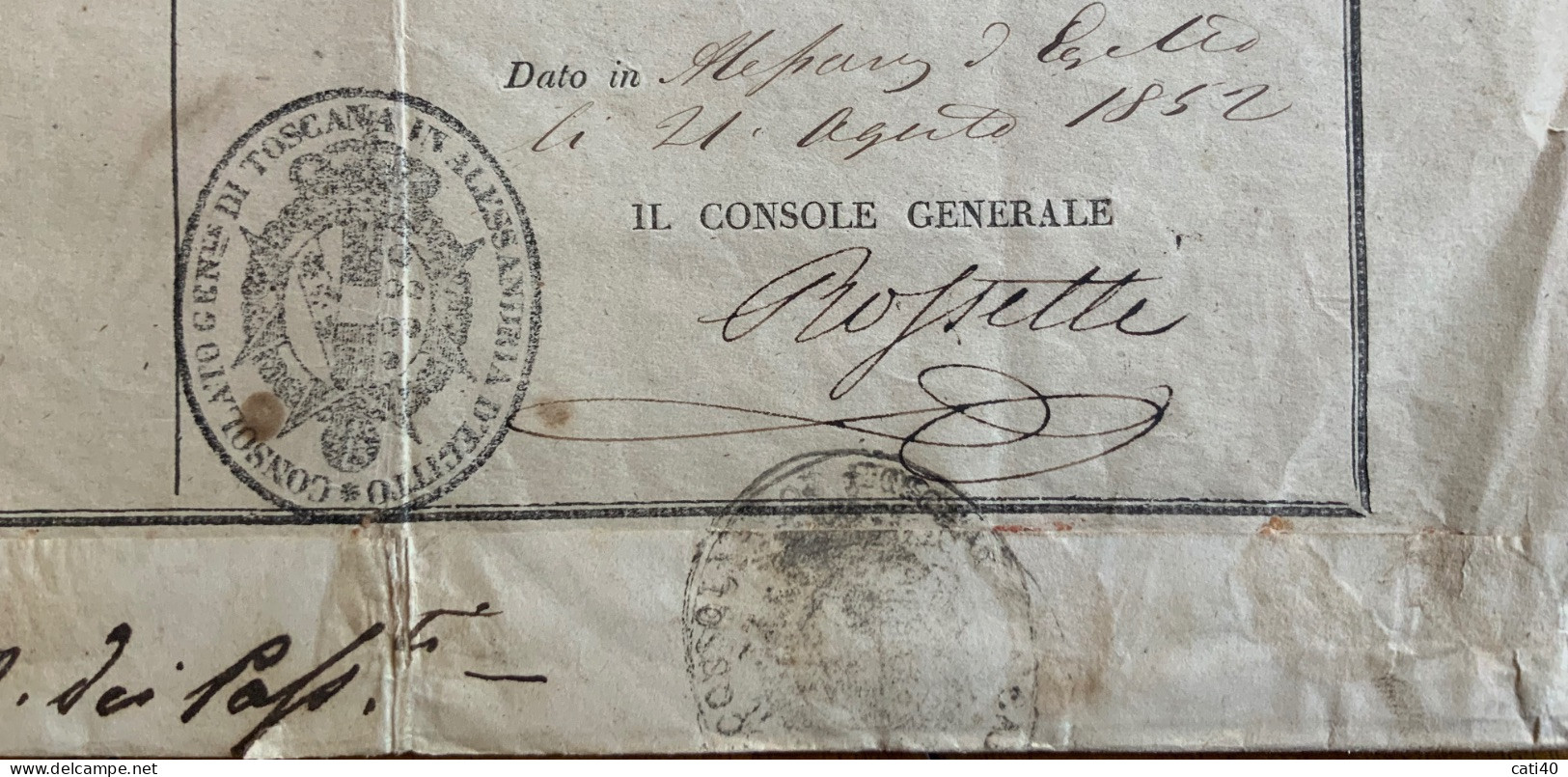 ROSSETTI ANNIBALE, CONSOLE GENERALE DI TOSCANA IN ALESSANDRIA D'EGITTO - 21/8/1852 -   FIRMA AUTOGRAFA CONTROFIRMATA  -- - Historical Documents