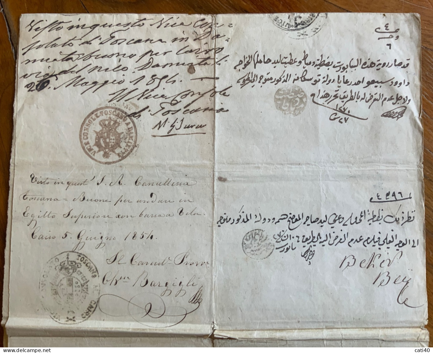 ROSSETTI ANNIBALE, CONSOLE GENERALE DI TOSCANA IN ALESSANDRIA D'EGITTO - 21/8/1852 -   FIRMA AUTOGRAFA CONTROFIRMATA  -- - Historical Documents