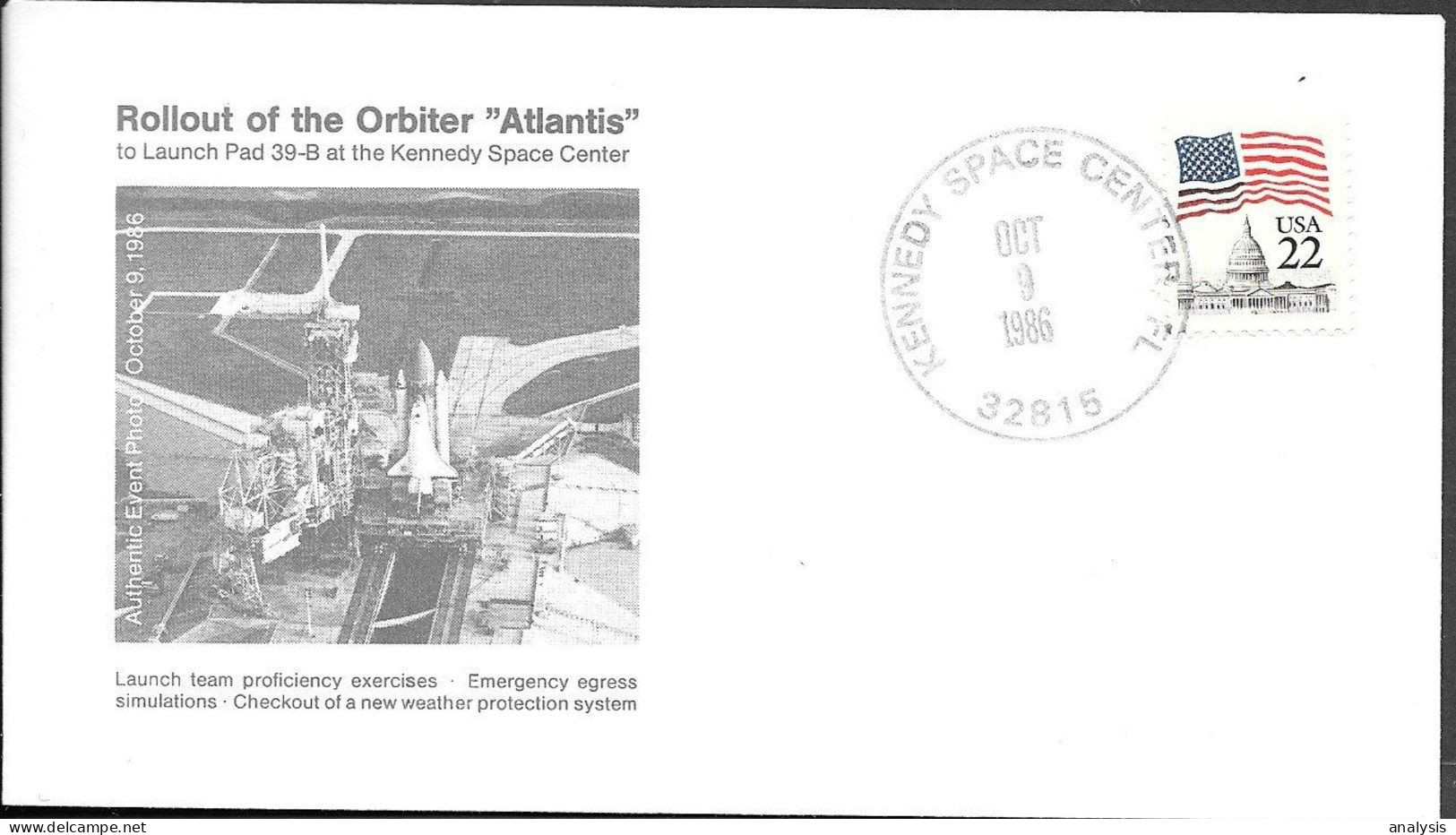 US Space Cover 1986. Shuttle Atlantis Rollout. Kennedy Space Center - USA