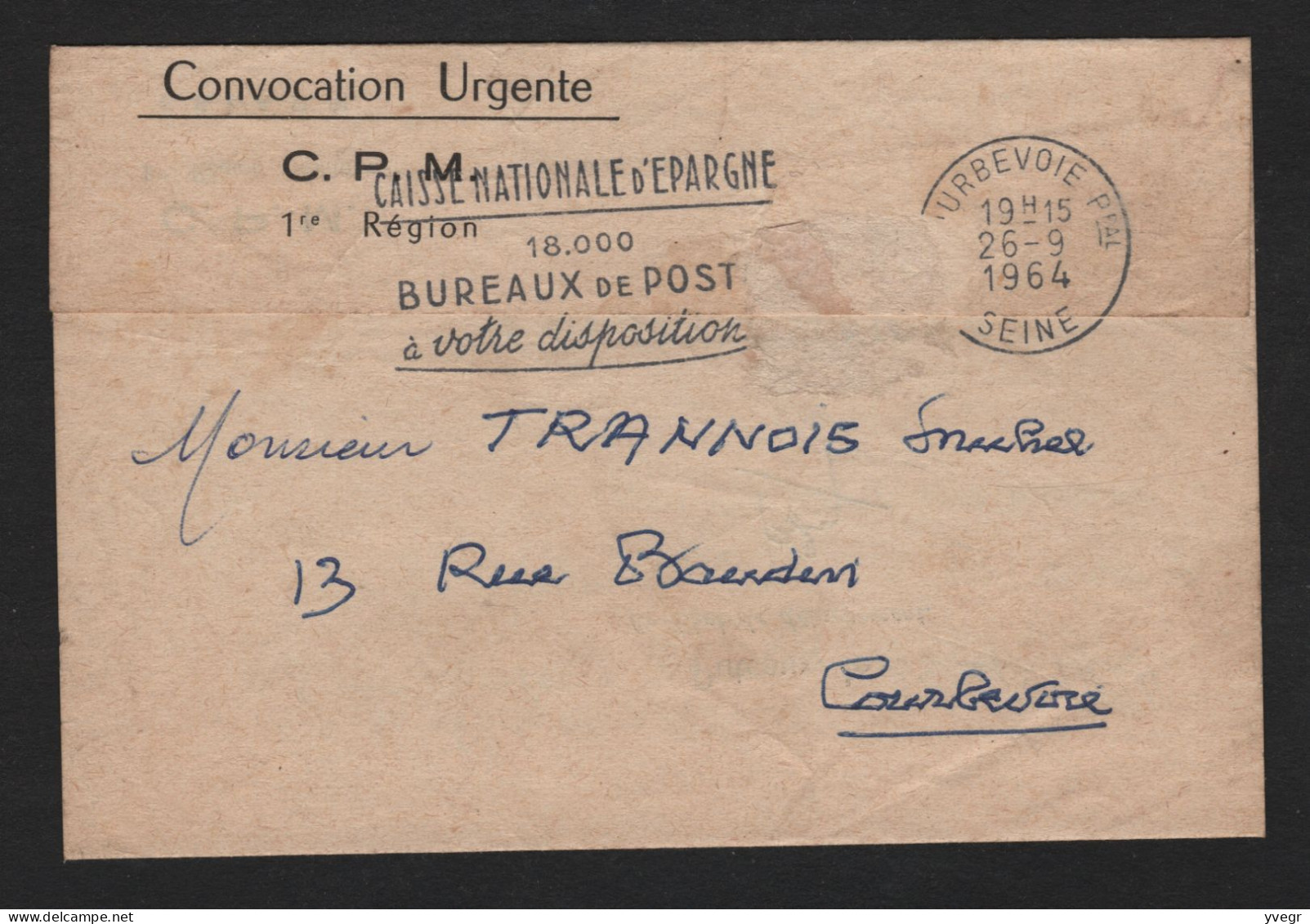 Militaria - Convocation URGENTE - C.P.M. 1re Région Militaire - E.S.I.A.P.M - à Puteaux Le 28 Septembre 1964 - Historical Documents