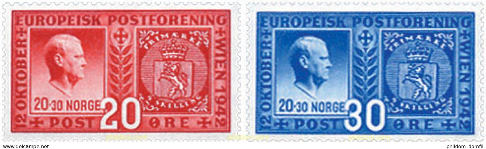37096 MNH NORUEGA 1943 CONGRESO POSTAL EUROPEO EN VIENA - Unused Stamps