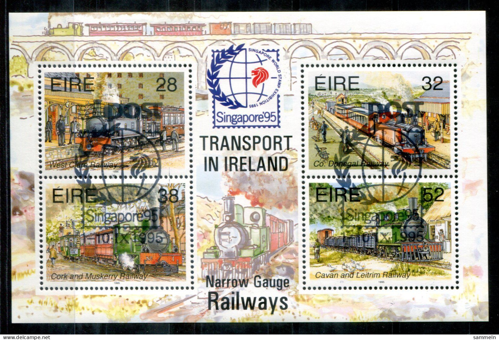 IRLAND Block 15 I, Bl.15 I Canc. - SINGAPORE '95, Transport, Eisenbahn, Railway, Chemin De Fer - IRELAND / IRLANDE - Blocs-feuillets