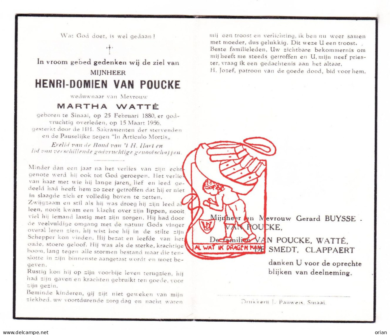 DP Henri Domien Van Poucke ° Sinaai Sint-Niklaas 1880 † 1956 X Martha Watté // De Smedt Clappaert Buysse - Images Religieuses