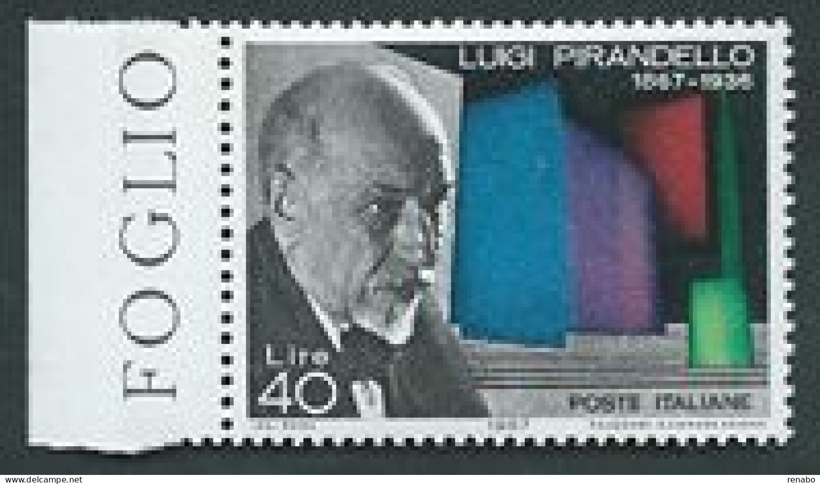 Italia 1967; Centenario Nascita Di Luigi Pirandello. Francobollo Di Bordo Sinistro. - 1961-70: Ungebraucht