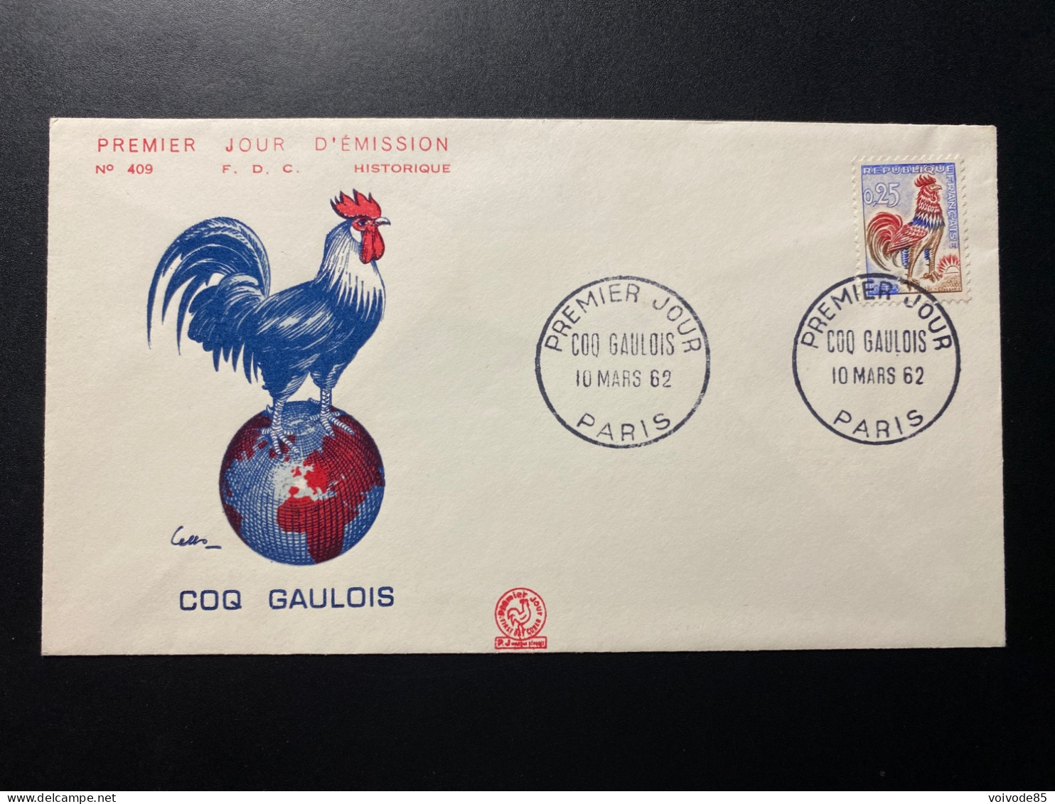 Enveloppe 1er Jour "Coq Gaulois" - 10/03/1962 - 1331 - Historique N° 409 - 1960-1969
