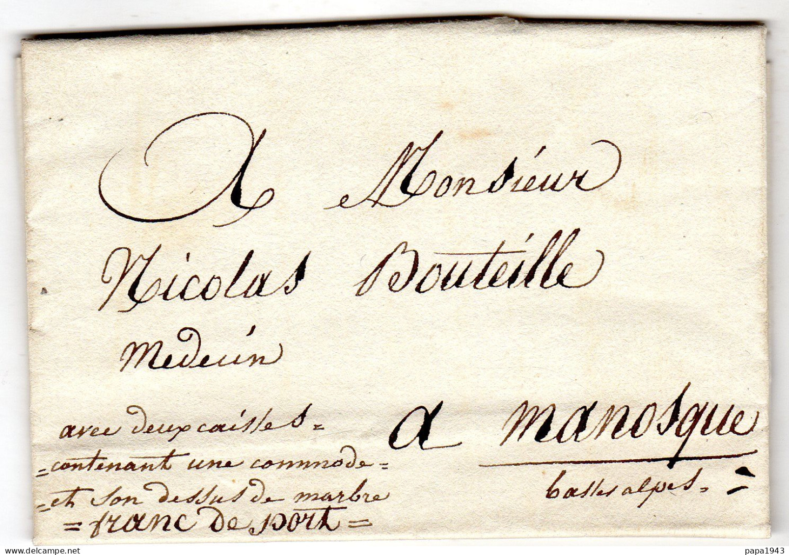 1818  Lettre Envoyée De MARSEILLE Au Dr BOUTEILLE  à MANOSQUE Lettre Accompagnée De Cadeaux Pour Remerciements - 1849-1876: Période Classique