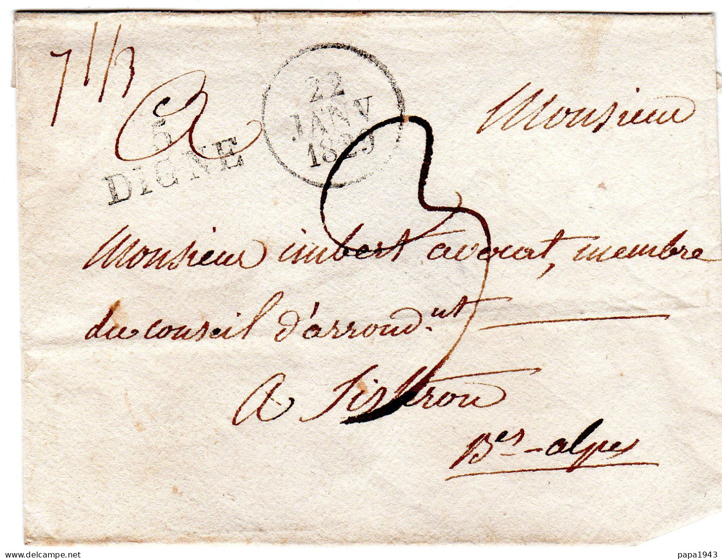 1829  Linéaire 5 DIGNE  Envoyée à SISTERON - Other & Unclassified
