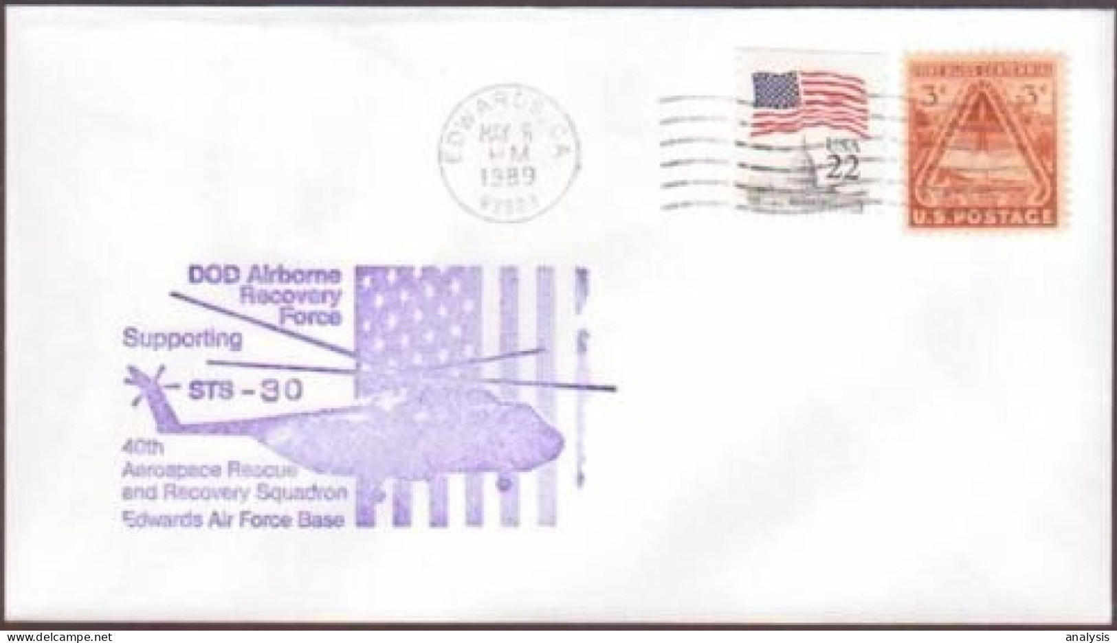 US Space Cover 1989. Atlantis STS-30 Landing. Recovery Support DOD Airborne - United States