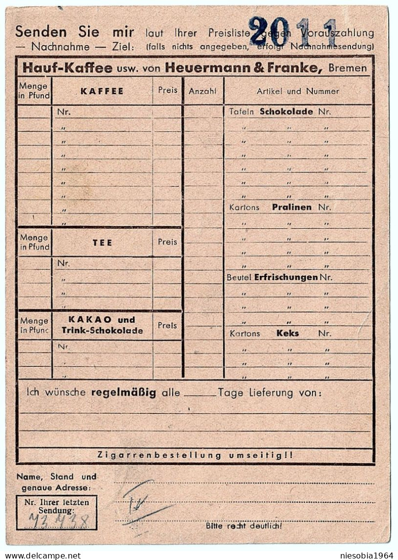 Company Postcard Heinr. Schmidt & Co.Cigar Factory And Heurenmann & Franke Hauf-Kaffe BREMEN Seal SCHWEIDNITZ 19/11/1938 - Postcards