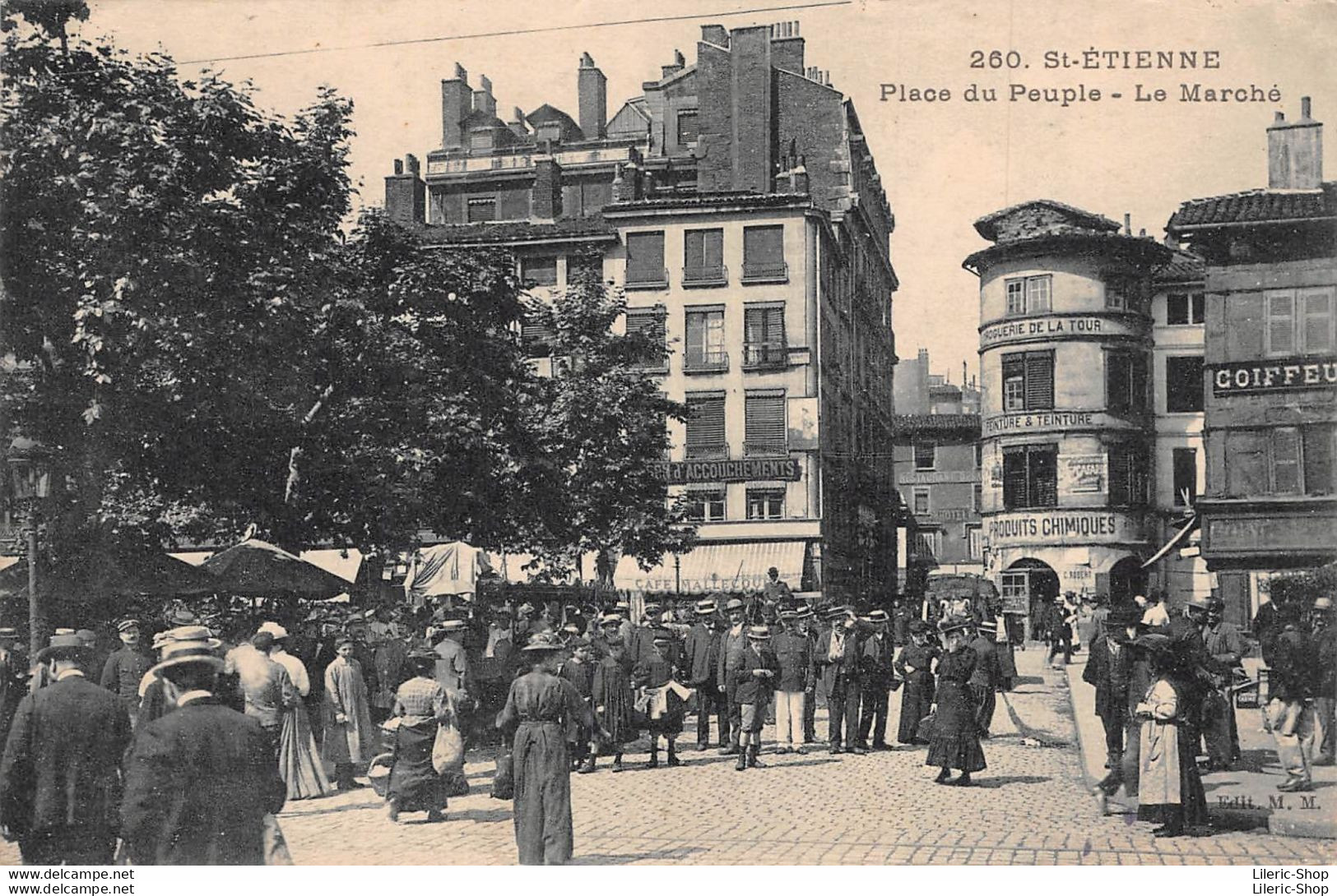 [42] SAINT-ETIENNE - Place Du Peuple Un Jour De Marché - Café Mallecourt - Droguerie De La Tour Cpa 1919 ( ͡♥ ͜ʖ ͡♥) ♥ - Saint Etienne