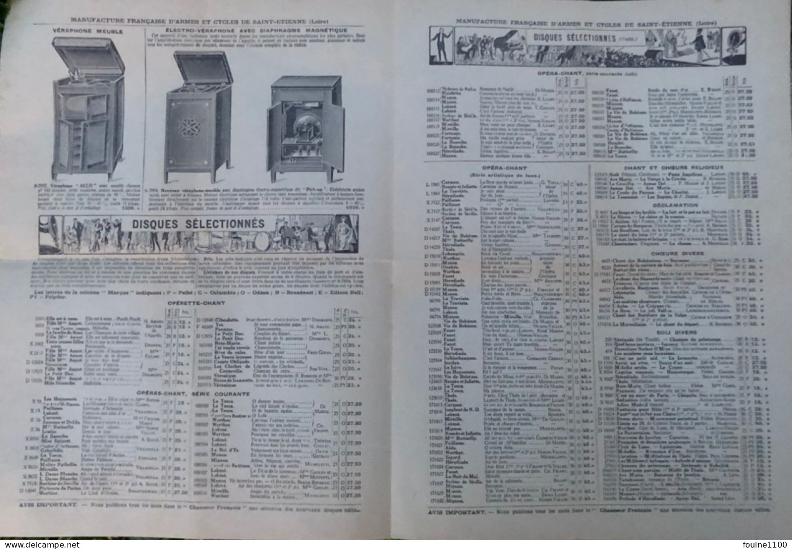 PUBLICITE En Double Page Sur Les VERAPHONE " Véraphones " + Disques - 1900 – 1949