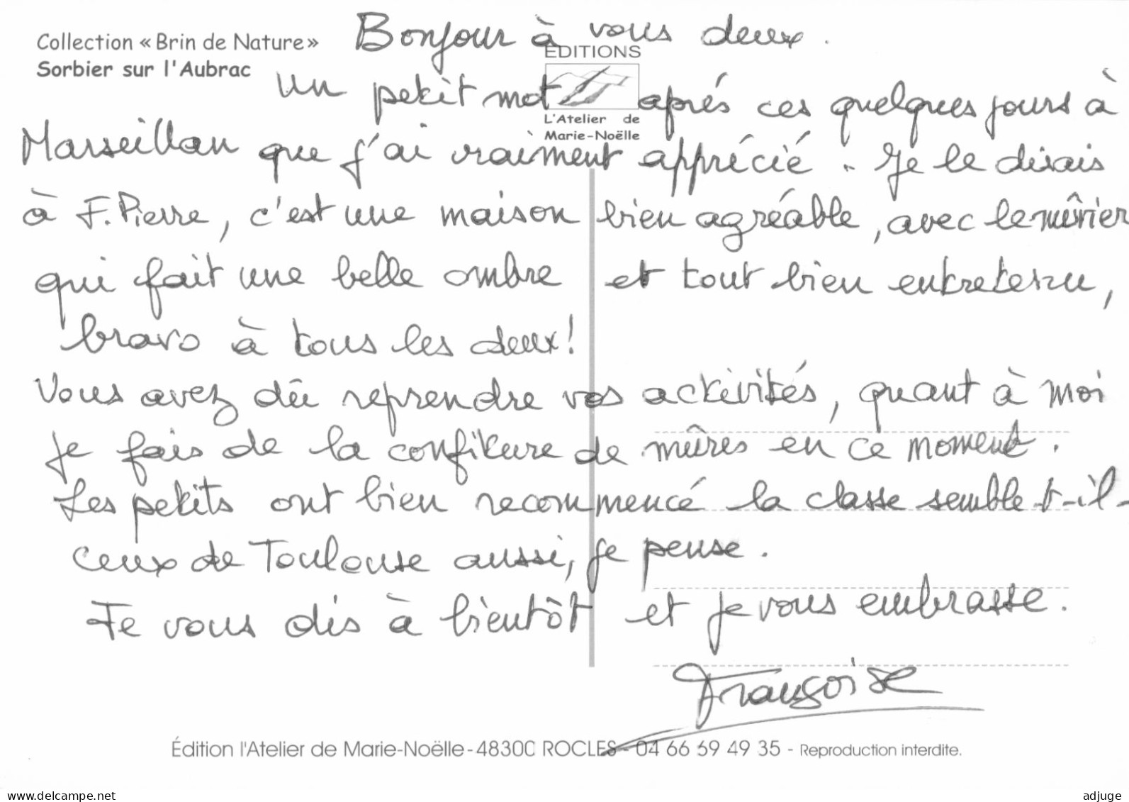 CPM-48- SORBIER Sur L'AUBRAC - Atelier De Marie-Noëlle 48 ROCLES - Collection "Brin De Nature" *TBE * 2 Scans - Autres & Non Classés