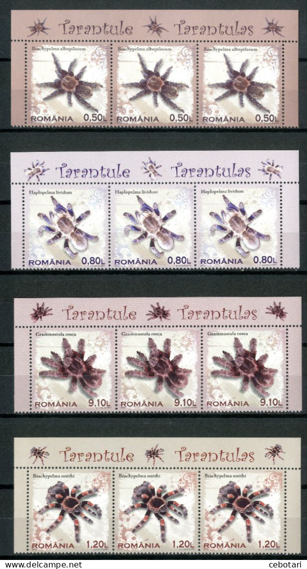 ROMANIA 2010** - Tarantole - 3 Strisce Di 4 Val. MNH - Araignées