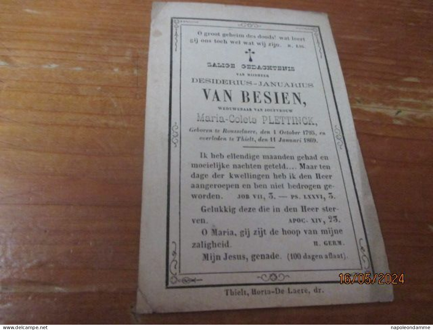 DP 1795 - 1869, Roeselare/Tielt, Van Besien - Devotion Images
