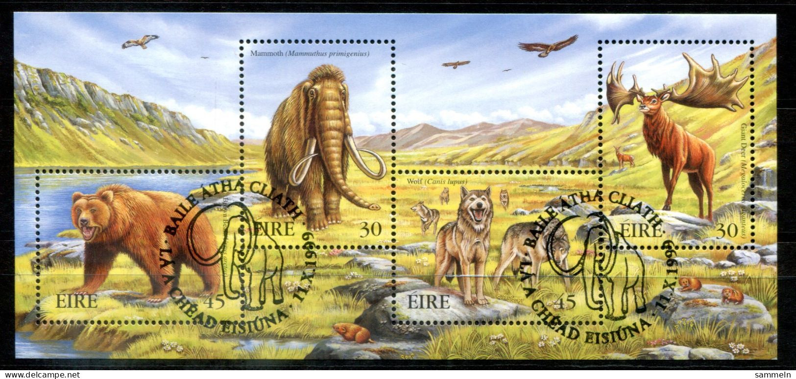 IRLAND Block 33, Bl.33 Canc. - Mammut, Bär, Wolf, Mammoth, Bear, Ours, Loup, Mammouth - IRELAND / IRLANDE - Blocks & Kleinbögen