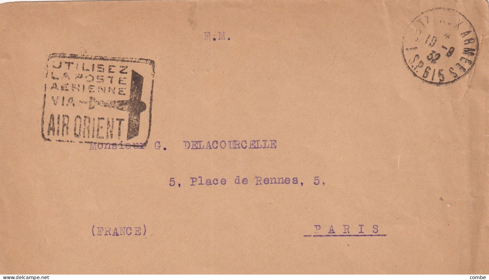 LETTRE. 19 8 1932. FM. SP 615. ALEP. SYRIE. UTILISEZ LA POSTE AERIENNE VIA AIR ORIENT. POUR PARIS - Covers & Documents