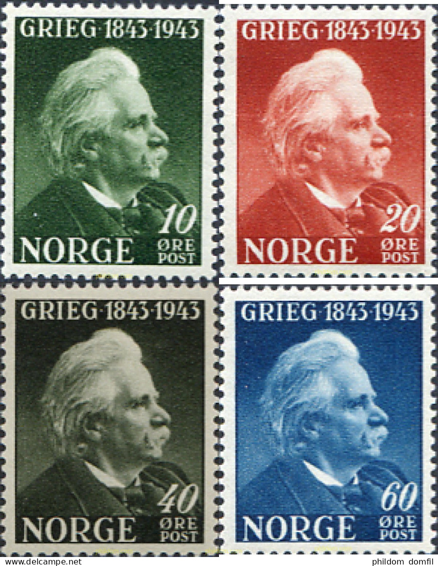 101896 MNH NORUEGA 1943 CENTENARIO DEL NACIMIENTO DE EDOUARD GRIEG - Unused Stamps